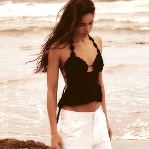 NEW ZARA crochet black halter top size large summer top